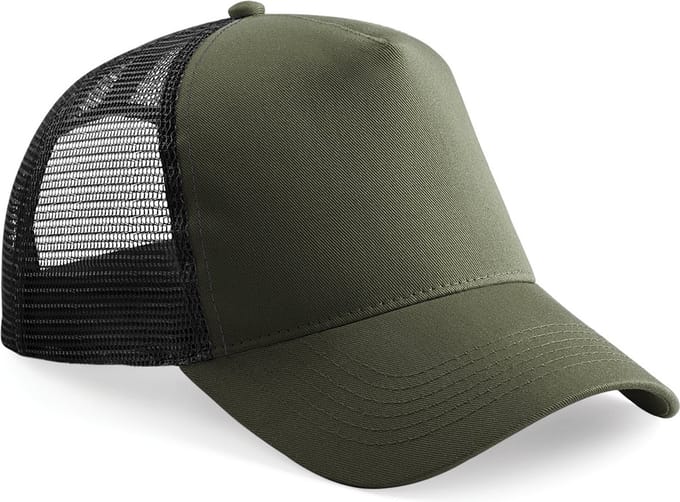Beechfield Heren Half Mesh Trucker Cap / Hoofddeksel (Olijfgroen/zwart)