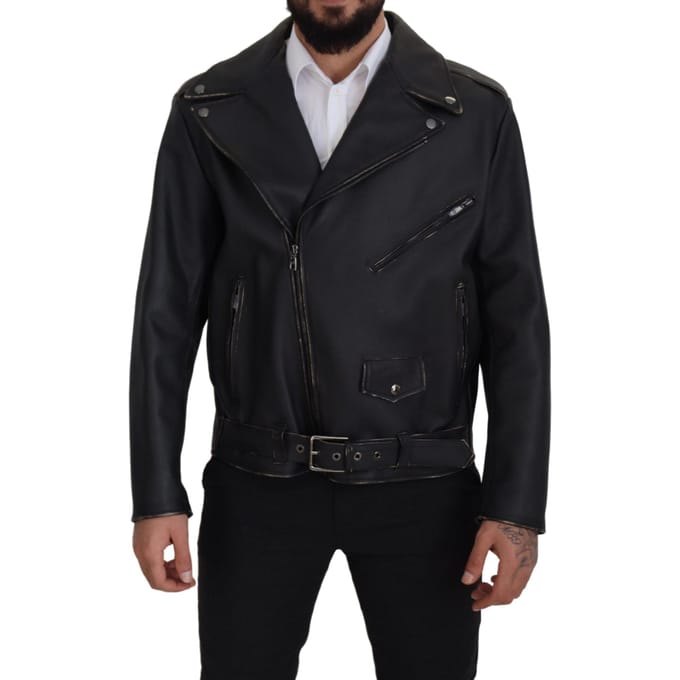 Dolce & Gabbana Zwart Leren Bikerjas Met Ritssluiting Voor Mannen