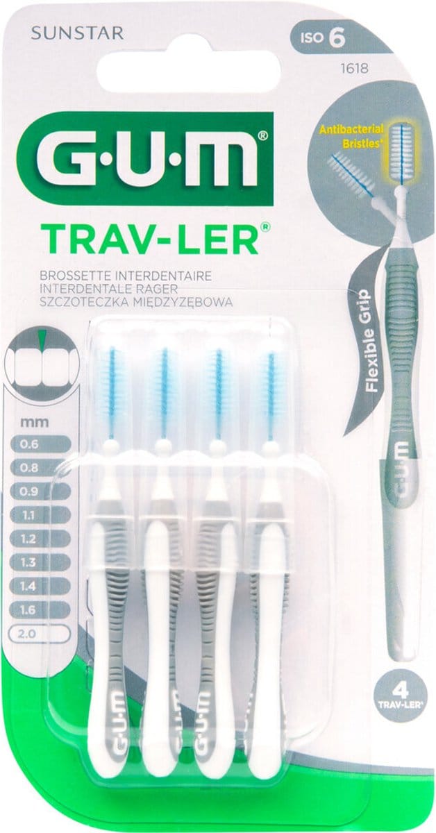 3x GUM Trav-Ler Ragers Grijs 2.0mm blister à 4 stuks