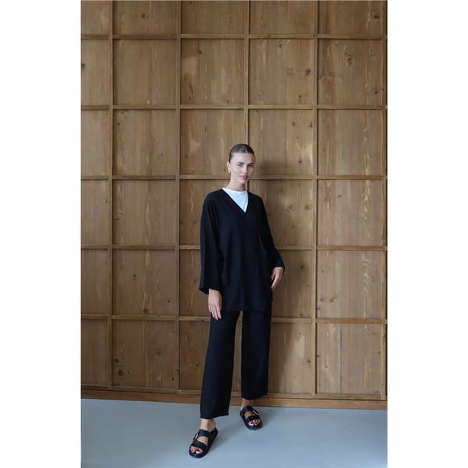 Kreukellook Textured Kimono Pak Zwart