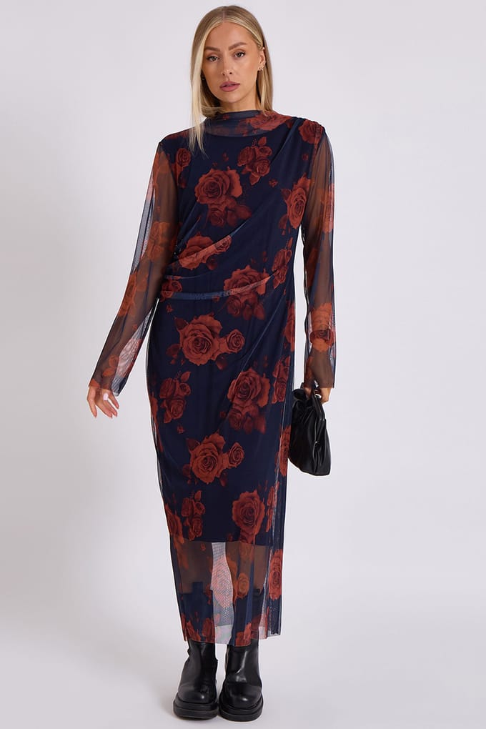 Print Mesh Midi Jurk