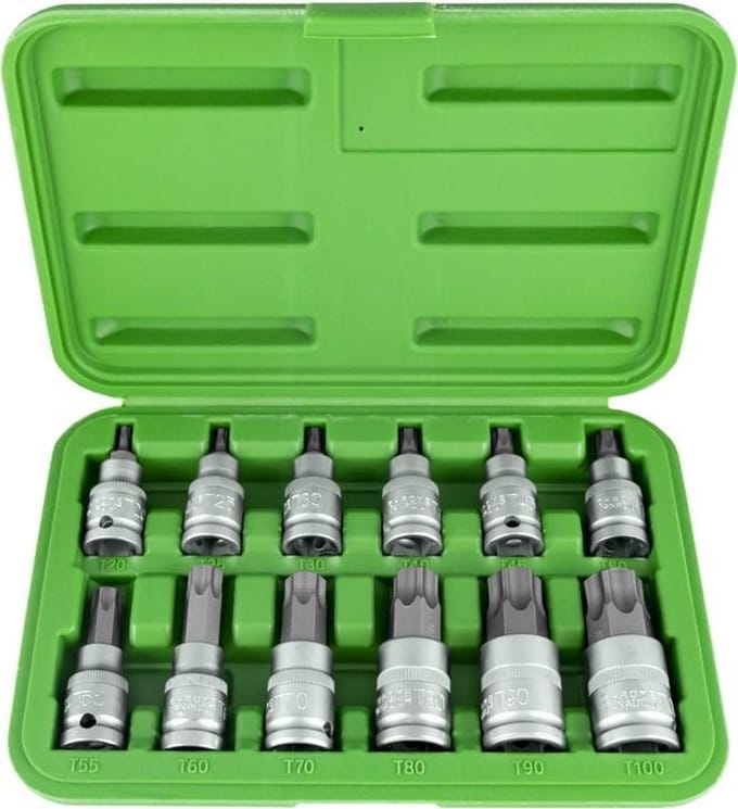 JBM Tools Torx doppenset 1/2" in twee lengtematen met stevige opbergdoos