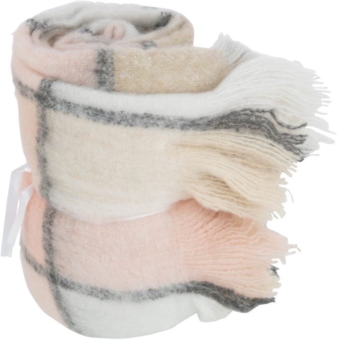 J-Line plaid Geruit - polyester - beige/roze - 180 x 130 cm