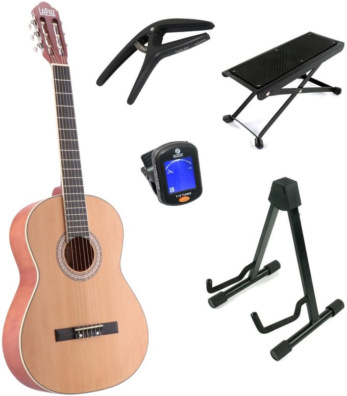 LaPaz C30N klassieke gitaar 4/4-formaat naturel + statief + accessoires