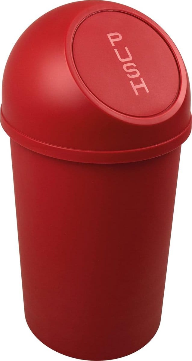 Push-Afvalbak 13 Liter Rood - Rond Afvalvat met Handige Inworpklep