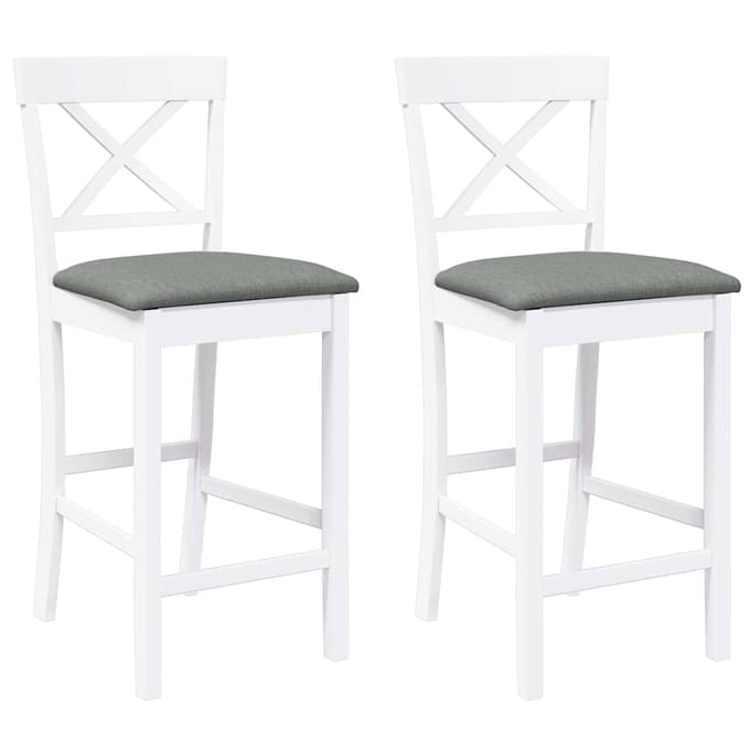 vidaXL - Barkrukken - met - kussens - 2 - stuks - wit - massief - hout - rubber