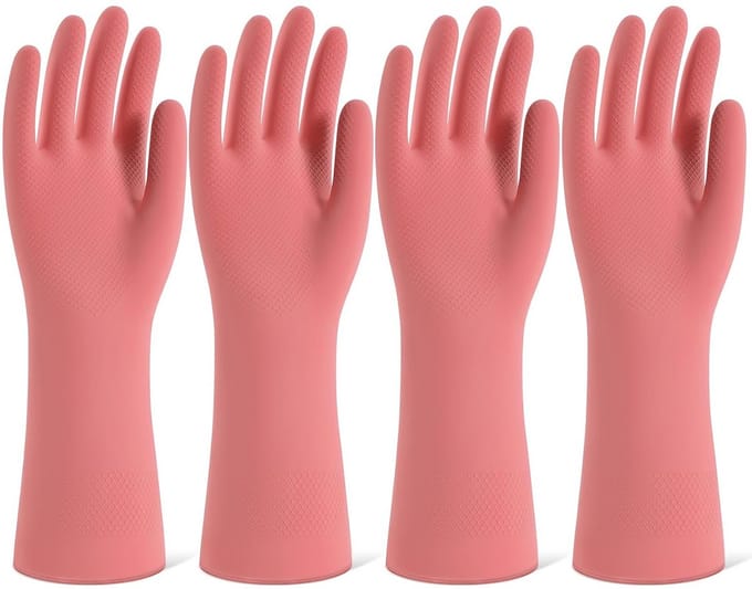 Set van 4 Herbruikbare Rubberen Huishoudhandschoenen voor Afwassen en Schoonmaken