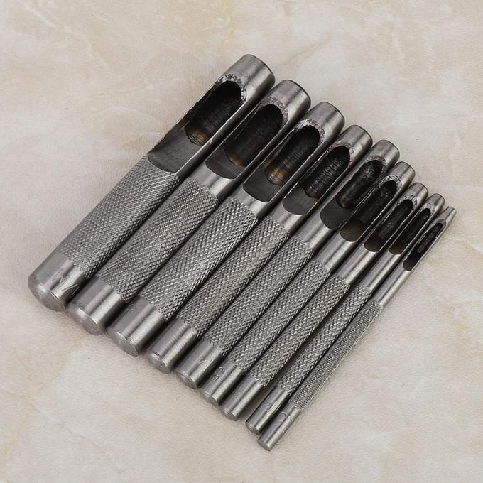 9 stuks Lederen Holle Pons Set Riemgaatjesmaker Leerbewerkingsgereedschap 2.5-10mm black