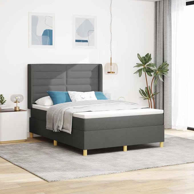 vidaXL - Boxspring - bed - met - LED-stripverlichting - Grijs - 160 - x - 200 - cm - Stof