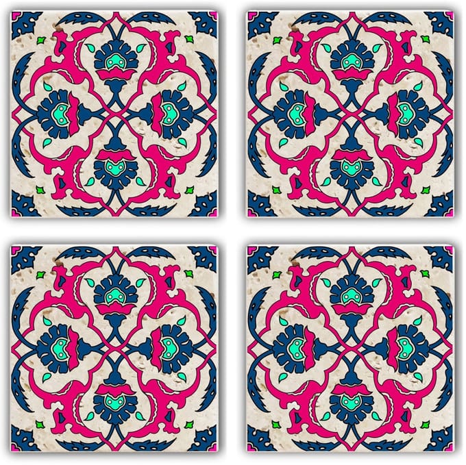 Asir - Onderzetter (4 stuks) - Veelkleurig - 10 x 10 x 1 cm