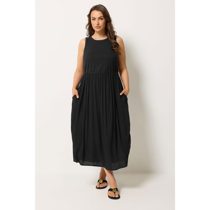 Yours Zwarte Getextureerde Maxijurk Size 50-52