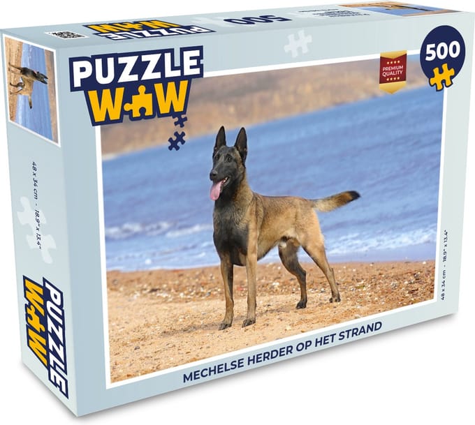 Puzzel Mechelse herder op het strand - Legpuzzel - Puzzel 500 stukjes