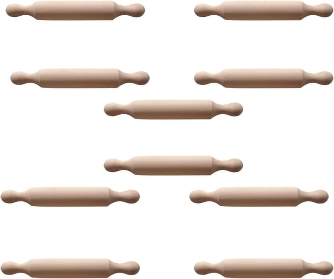 Set van 10 Mini Houten Deegrollers van 15,5 cm voor Kinderen - Ideaal voor Bakken en Creatieve Klussen in de Keuken