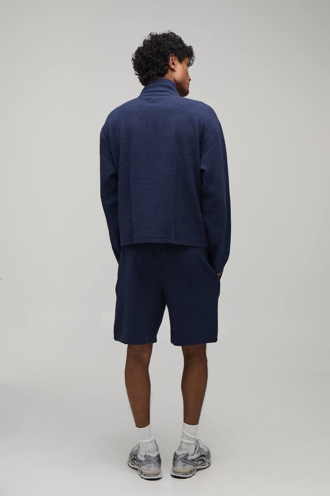 Oversized Boxy Geribbeld Trainingspak Met Dubbele Ritssluiting En Col Kort Model | Navy | Size Medium