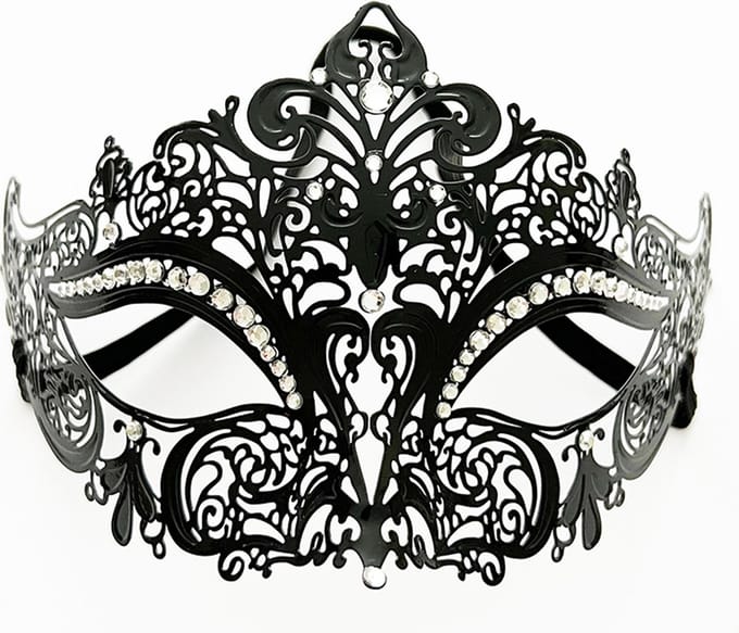 Venetiaans Masker - Metaal - Zwart - Witte stenen