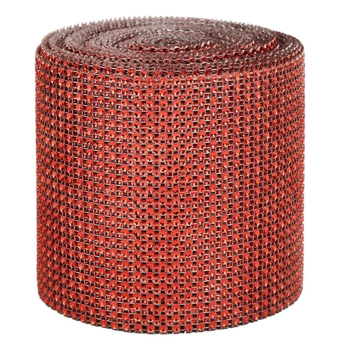 9m 24 Rijen Elektroplating Plastic Kunstmatige Strass Lint Mesh Bruiloft Kleding rood