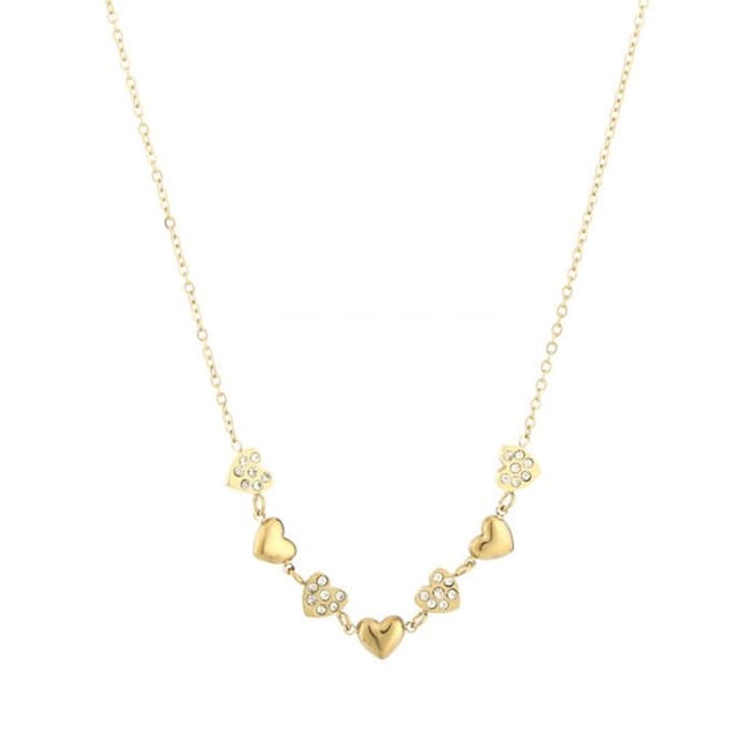 Bijoutheek Ketting Hartjes Witte Stenen Goud