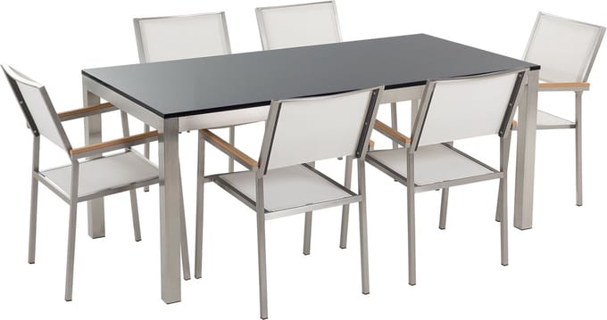 GROSSETO - Tuinset met 6 stoelen - Wit/Zwart - Graniet