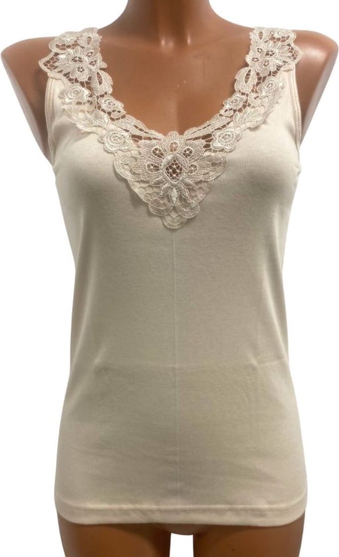 2 Pack dames hemd met Kant - 100% katoen - Huidkleur - Maat 5XL