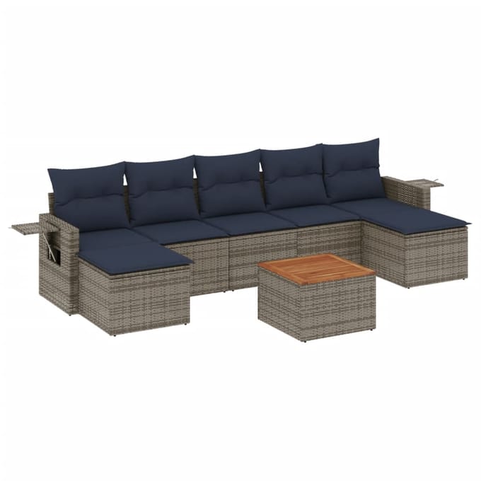 vidaXL - 8-delige - tuinbankset - met - kussens, - grijs - polyrotan