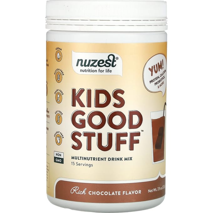 Nuzest, Kids Good Stuff, préparation complète pour boisson nutritive, chocolat riche, 225 g (7,9 oz)