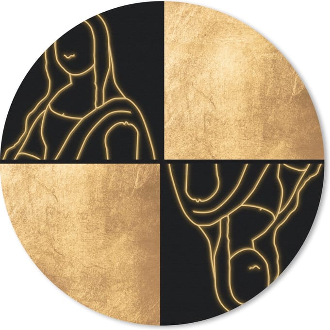 Muismat rond 20x20 cm - Mousepad Oude meesters - Collage - Goud - Ronde muismatten