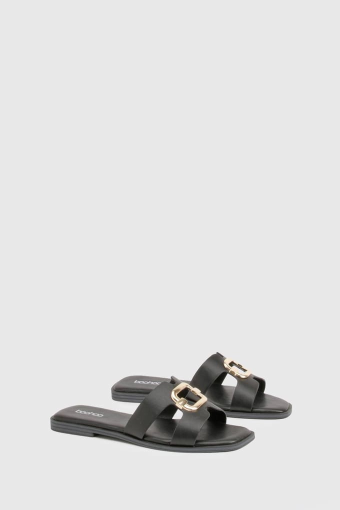 boohoo Dames Metal Trim Cutout Sandals | Black | Maat: 4