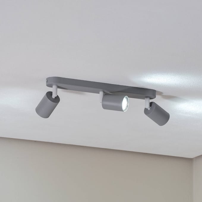 TK Lighting Plafondspot Livia, grijs, 52 cm, 3-lamps, metaal, GU10