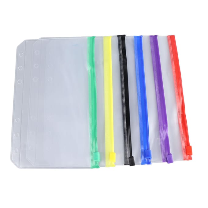 Lot de 31 enveloppes en plastique transparentes et réutilisables, format A6, avec fermeture éclair, multicolores gray