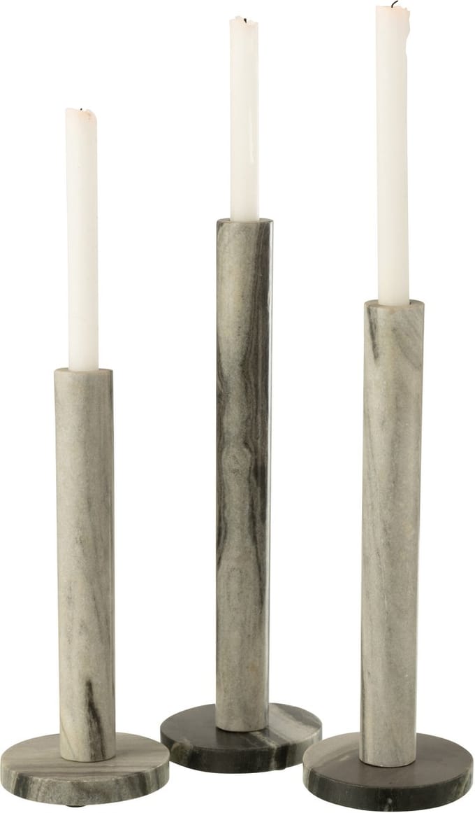 J-Line kaarshouder Marmer - steen - zwart/grijs - set van 3