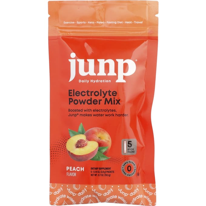 JUNP Hydratatie, Elektrolyten Poedermix, Perzik, 5 Stick Packs, 3.9g (0,14 oz) Elk