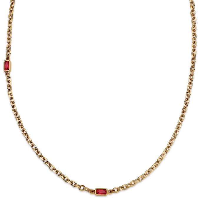 Prism | Vergulde ketting met granaatrode stenen van kristalglas en 2 schakels