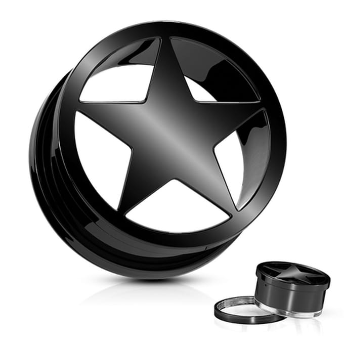 12 mm screw fit tunnel ster zwart - LMPiercings