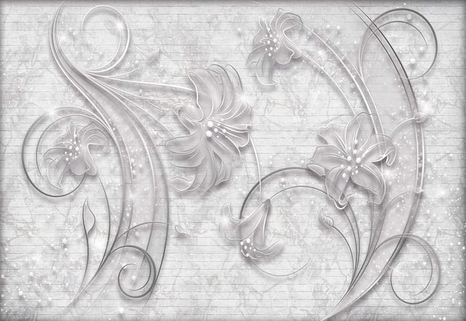 Fotobehang Floral Abstract Silver Grey | PANORAMIC - 250cm x 104cm | 130g/m2 Vlies