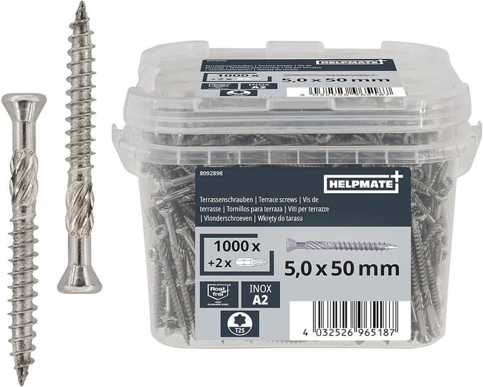 Terrasschroeven RVS A2 5x50mm - 1000 Stuks Torx T25 Schroeven voor Terrasbouw en Buitenconstructies