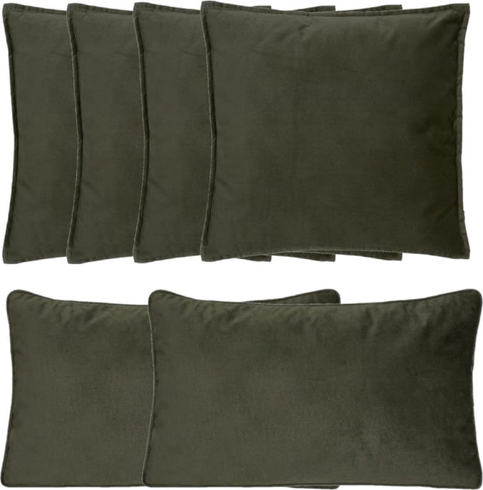 Atmosphera Bank/sierkussens Sophia - set 6x - Olijfgroen - polyester - met rits - In 2 formaten