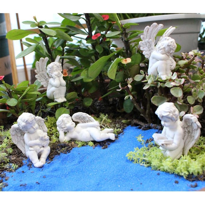 Engel Prikkers Figuur Miniatuur Hars Sculptuur Tuinbeeld voor Potplanten Mini Landschap white