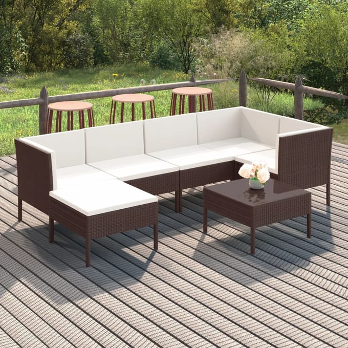 vidaXL - 7-delige - Loungeset - met - kussens - poly - rattan - bruin