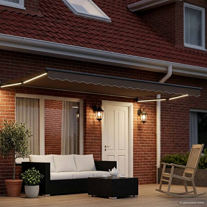 vidaXL Handmatig knikarmscherm met solar LED 4 x 3 m Lichtgrijs