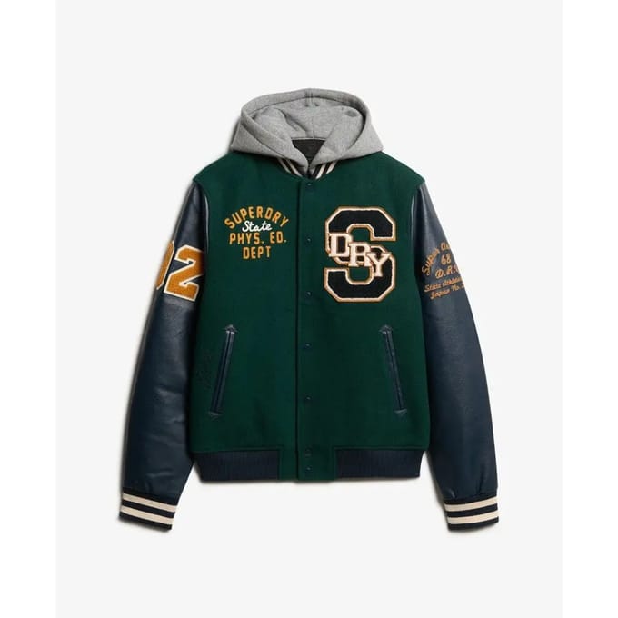 Superdry - College bomberjack met capuchon en patch - Heren - Buitenjassen