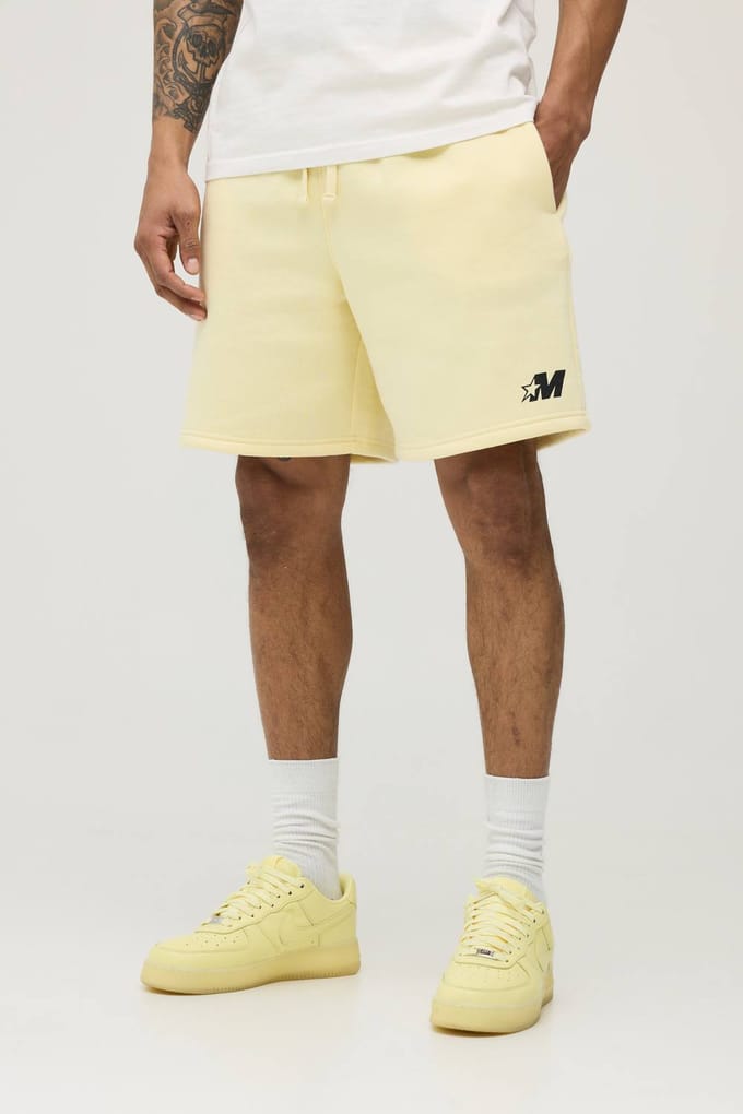Baggy Fit M Star Jersey Short | Yellow | Size Small