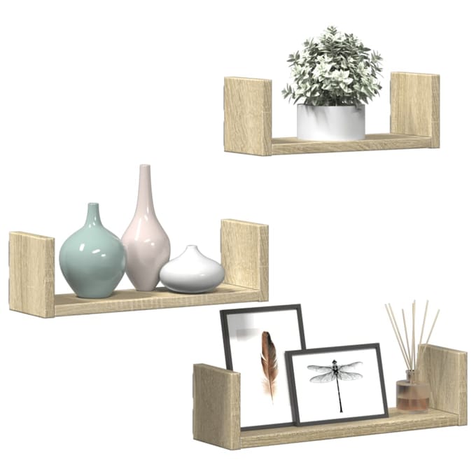 vidaXL - Wandschappen - 3 - st - bewerkt - hout - sonoma - eikenkleurig