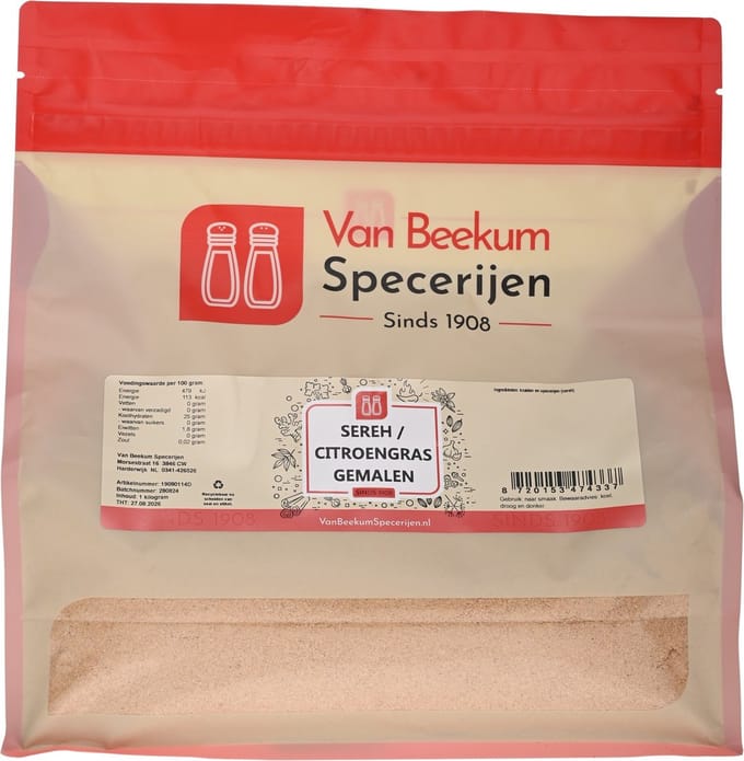 Van Beekum Specerijen - Sereh / Citroengras Gemalen - 1 KG (hersluitbare stazak)