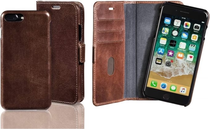 Pazzimo Echt lederen 2in1 boekje + cover bruin voor Apple iPhone 7 Plus/8 Plus