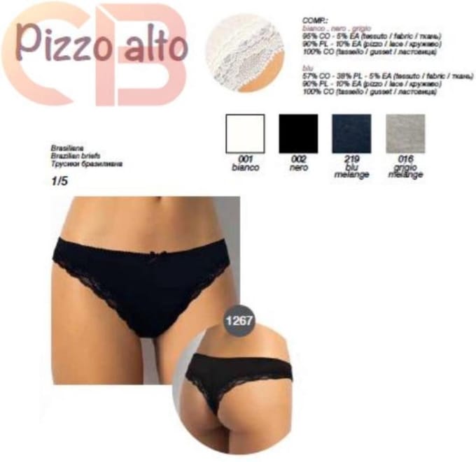 Set van 2 stuks Italiaanse ZWART onzichtbare Braziliaanse dames slip, Maat M