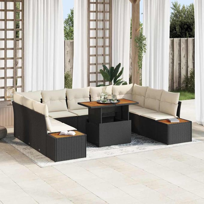 vidaXL - Tuinbank - Set - 10 - st - Zwart - poly - rattan