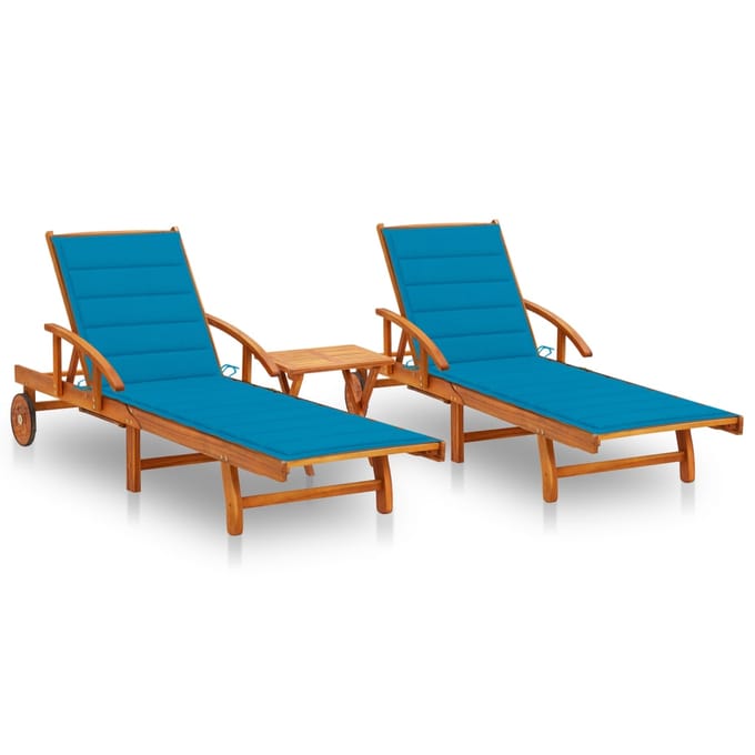 vidaXL - Ligstoelen - 2 - st - met - tafel - en - kussens - massief - acaciahout