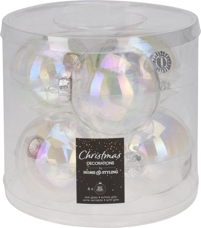 Home & Styling kerstbal glas iriserend 80mm set van 6 decoratie.