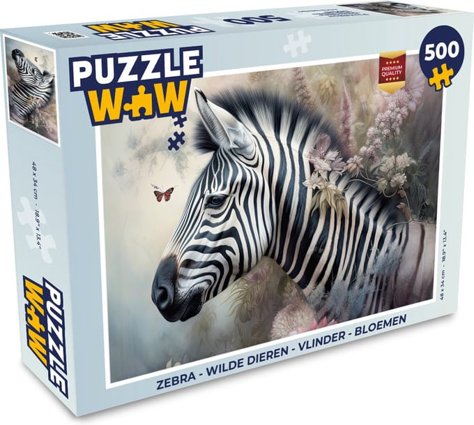 Puzzel Zebra - Wilde dieren - Vlinder - Bloemen - Legpuzzel - Puzzel 500 stukjes