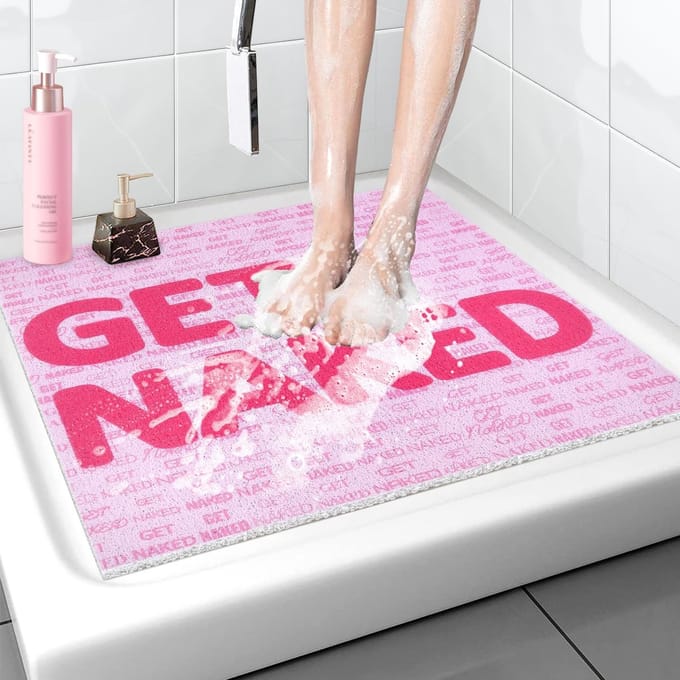 Douchemat Vierkant - Badkamer Vloermat - Veilig Douchen - Met Afvoer - 81 x 81 cm - Roze